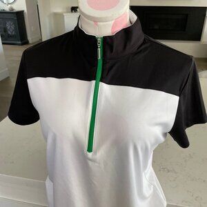 IZOD Perform X Golf SS 1/2 Zip Polyester Hi Collar Top Black+White Sz M NWOT